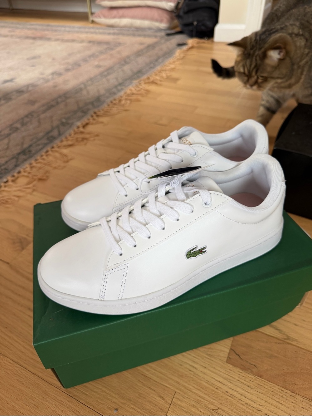 Lacoste White Leather Low-Top Sneakers with Green Crocodile Logo